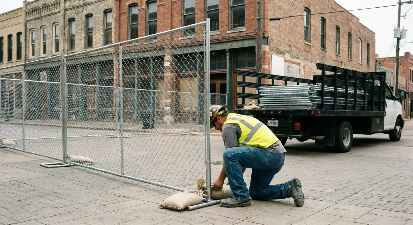 Temporary fence installation in North Bergen urban environment