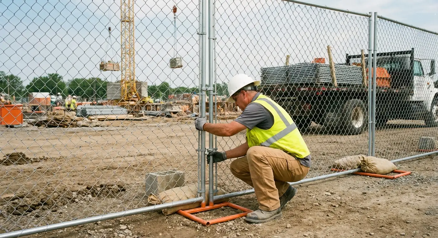 Comparison of professional fencing solutions versus DIY risks on a construction site in North Bergen, NJ