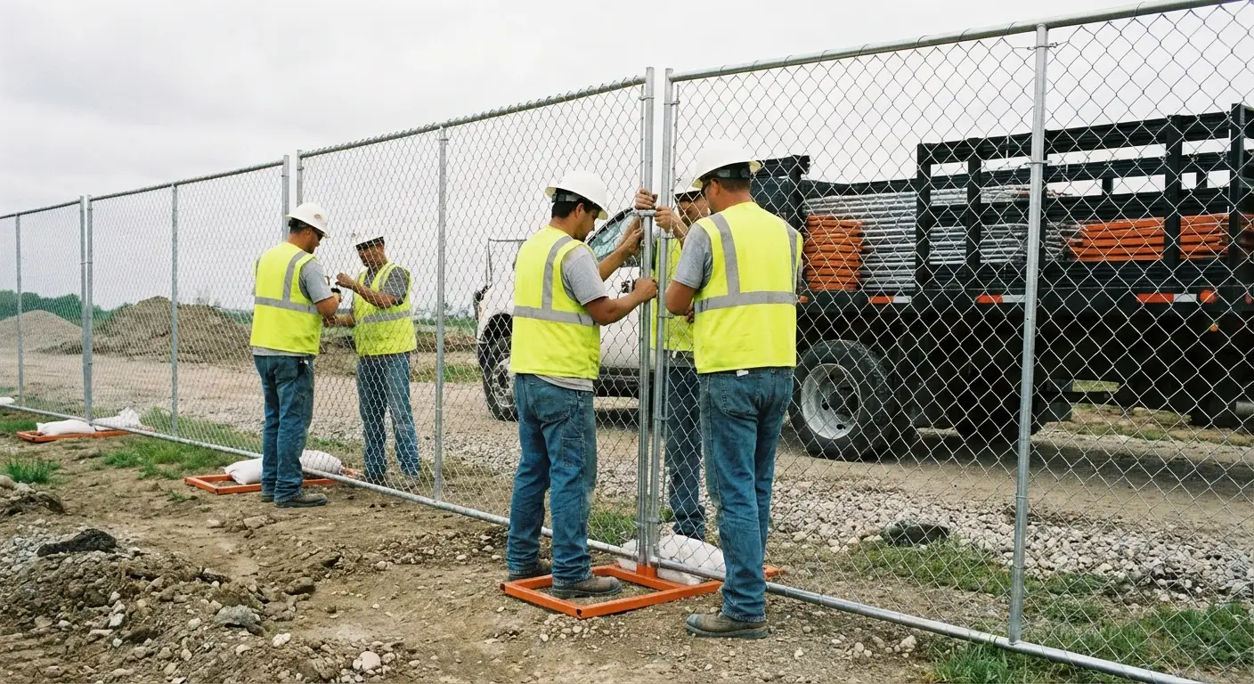 Hudson County Fence Rentals team installing temporary fencing in North Bergen, NJ