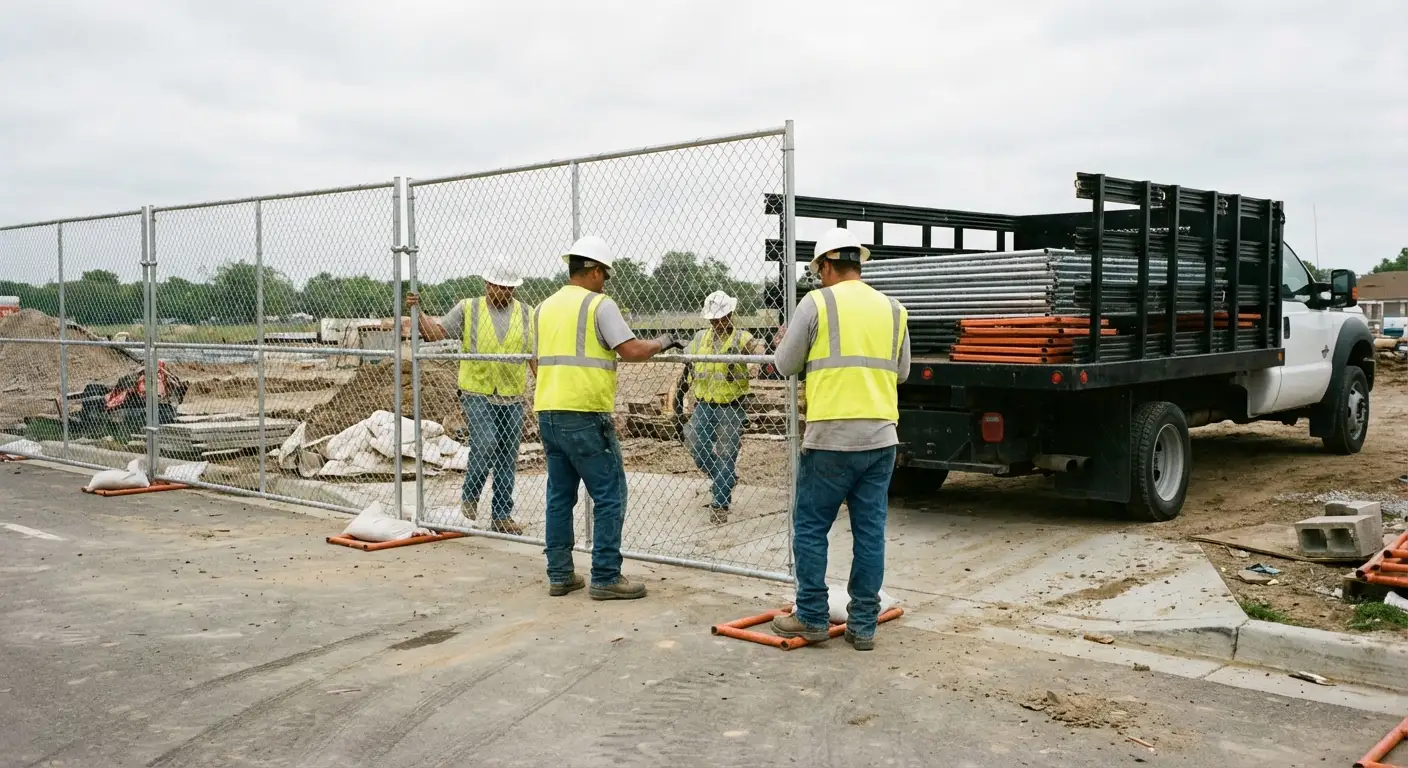 Hudson County Fence Rentals team securing a construction site perimeter in North Bergen, NJ