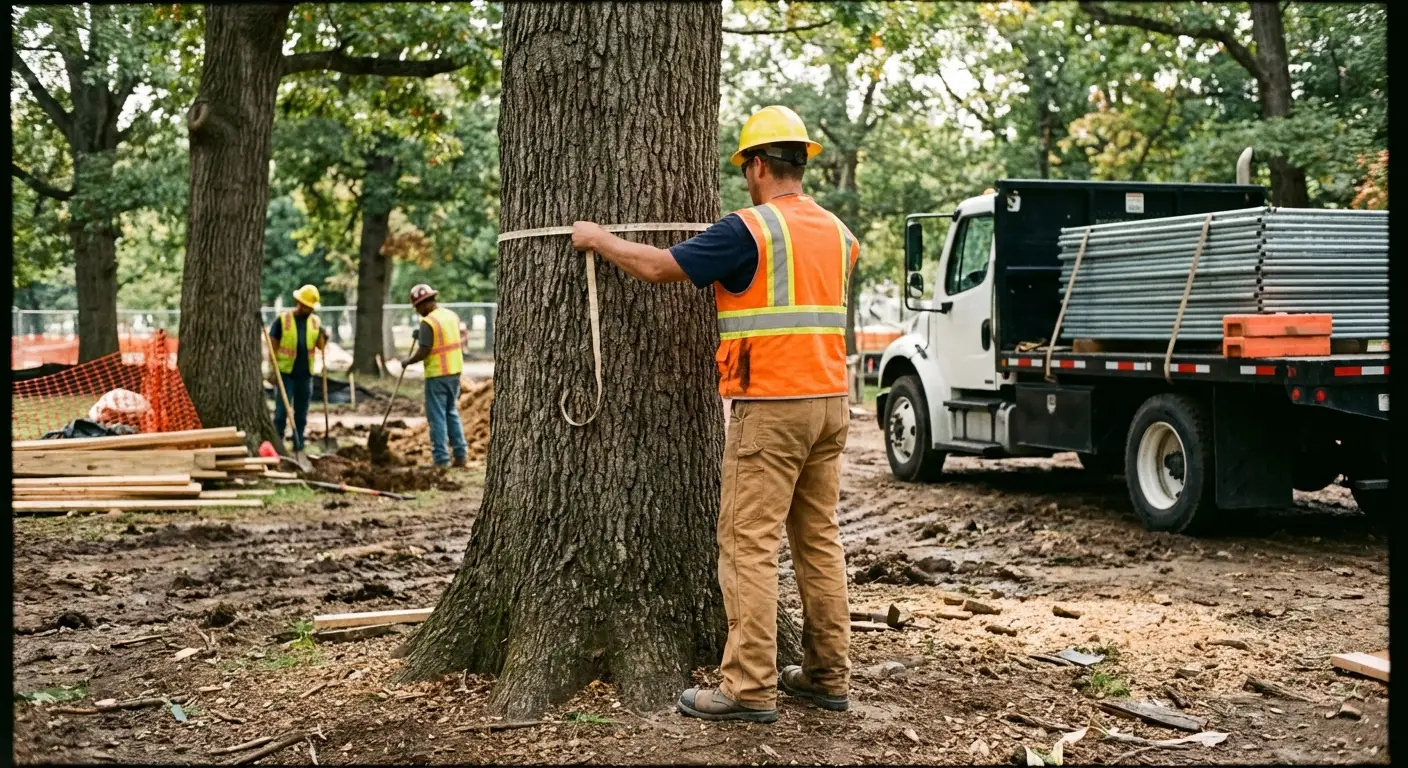 Tree protection zone fencing installation in North Bergen, NJ