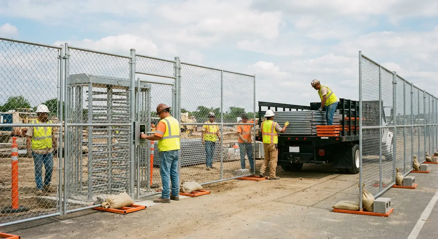 Secure construction site with temporary fencing in North Bergen, NJ