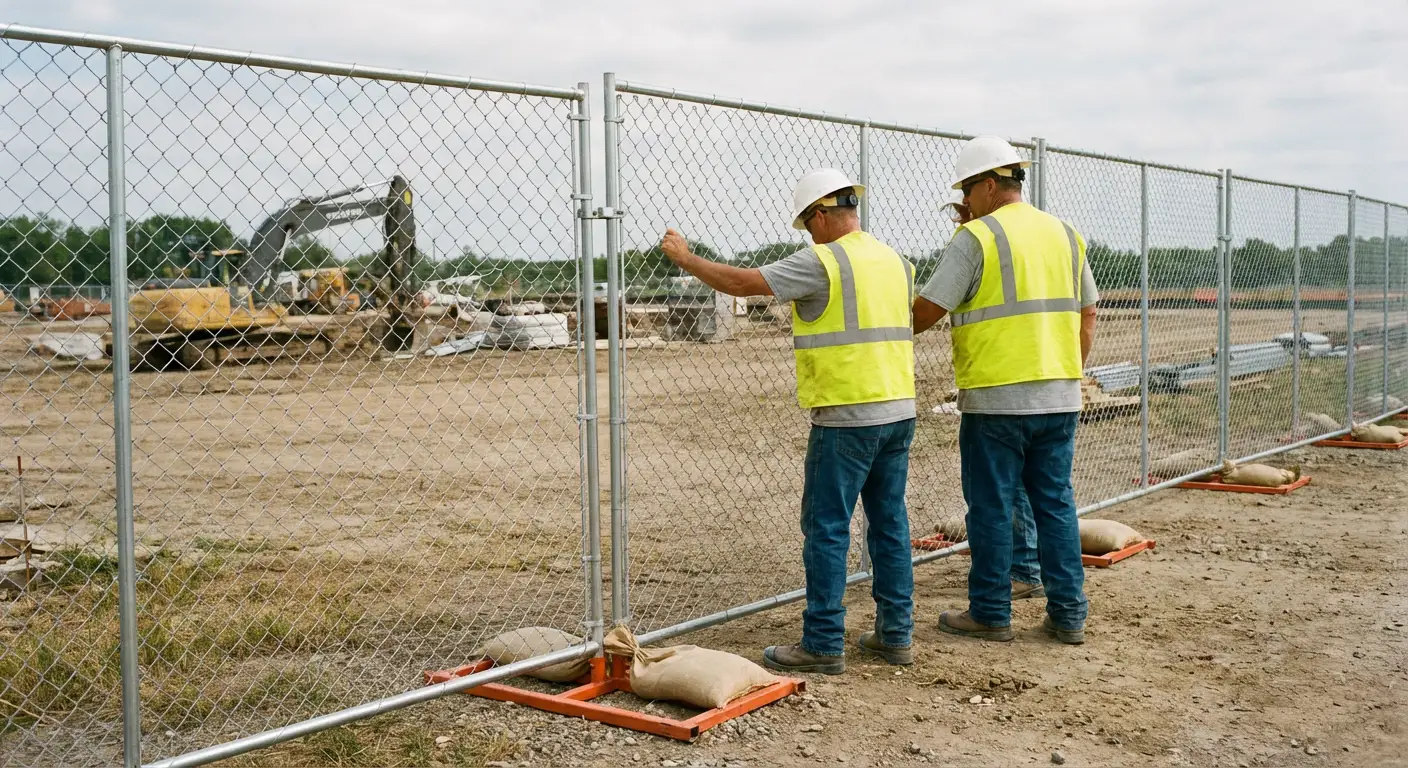 Construction site chain link panel installation in North Bergen, NJ