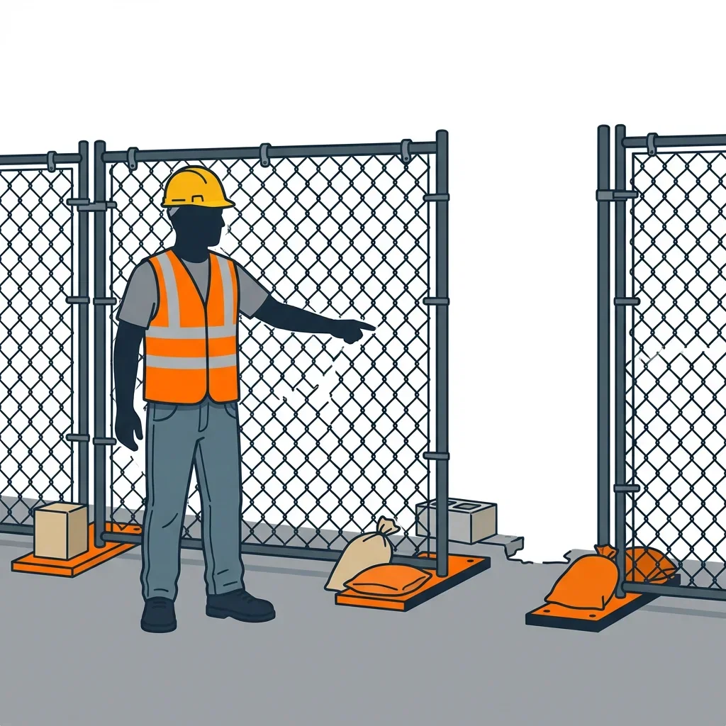 Diagram illustrating common construction site perimeter vulnerabilities in North Bergen, NJ